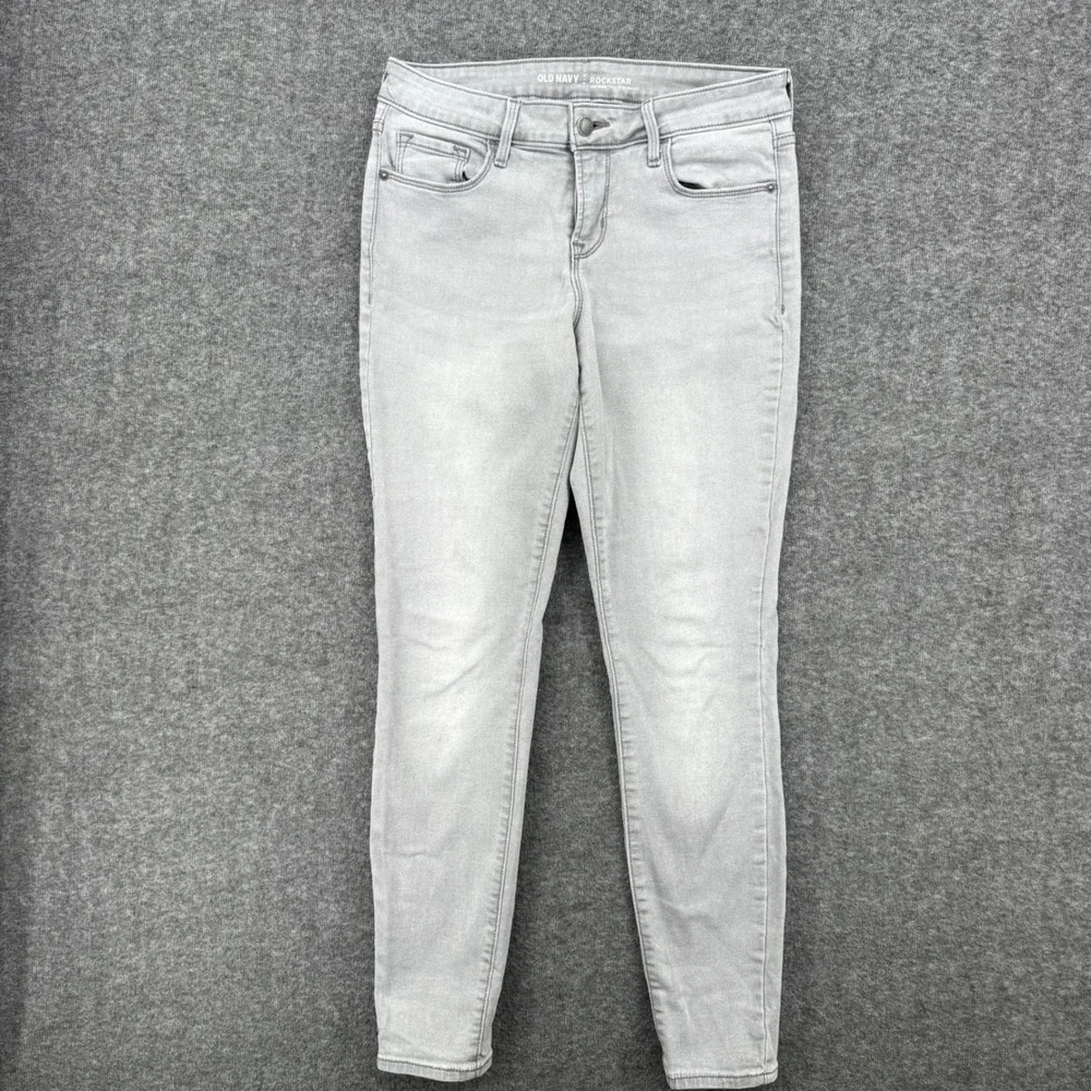 Old Navy Rockstar Mid Rise Skinny Jeans Light Gray Denim Women Size 6  Casual